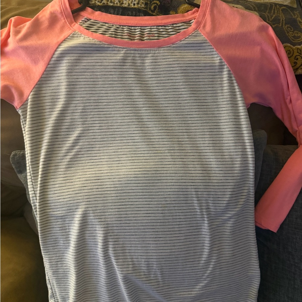 Pink and Gray Striped American Eagle Shirt